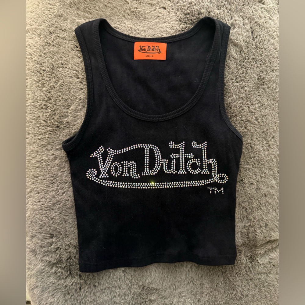 Von Dutch Black Tank with Rhinestone Embellishment